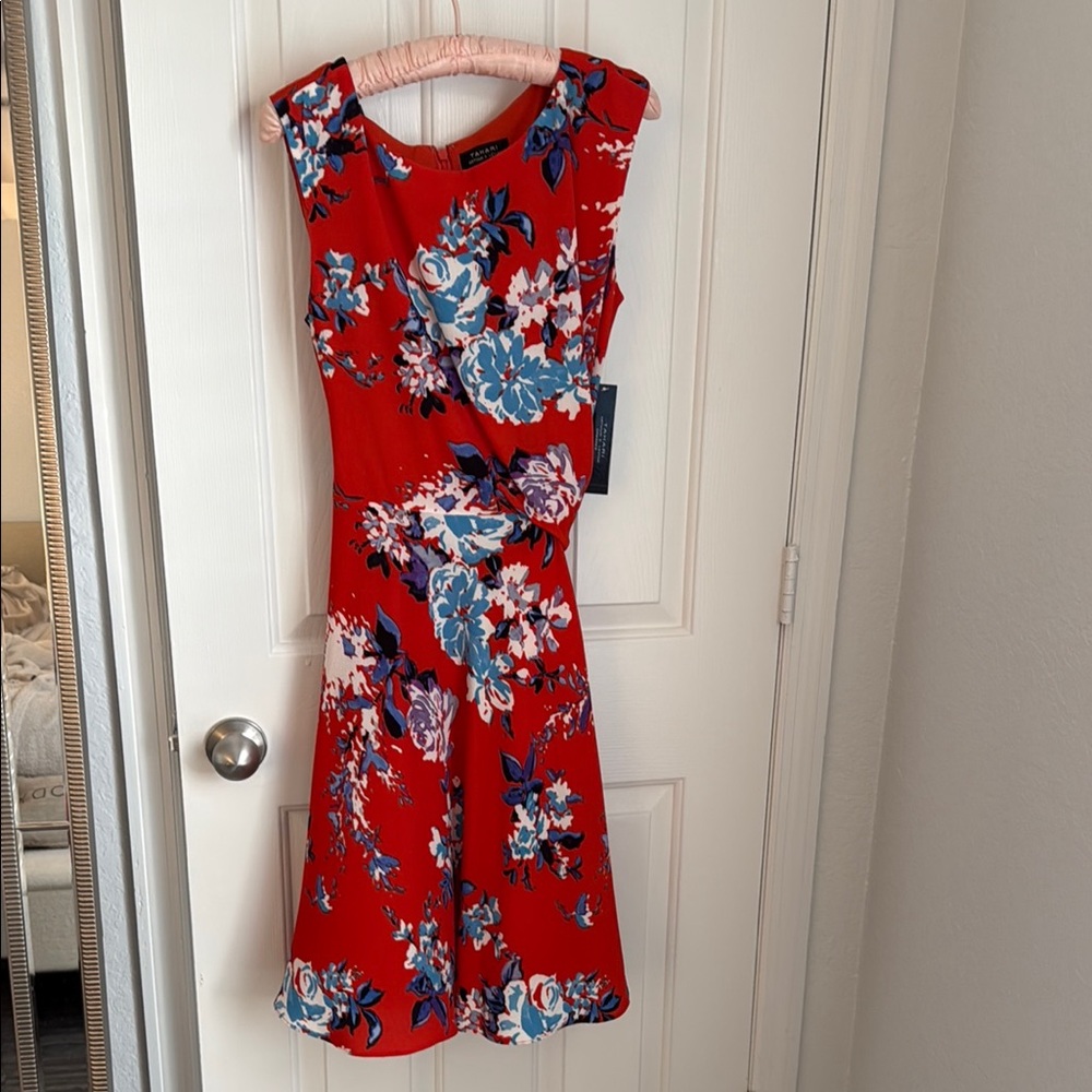 NWT Tahari Floral Red Sleeveless Dress